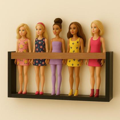 Imagem de Estante de brinquedos Prateleira organizadora de bonecos super heróis, Marvel, bonecas Barbie Nicho decorativo de quarto infantil MDF Preto 55cm