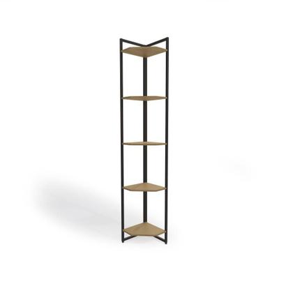 Imagem de Estante de Canto Industrial Kappesberg Escritório Sala 5 Prateleiras Base Metal MDP Marrom Madeira