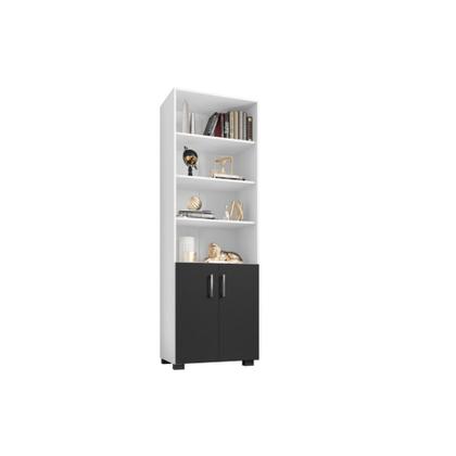 Imagem de Estante De Livro Madeira Sala Branco E Porta Pequena Preto