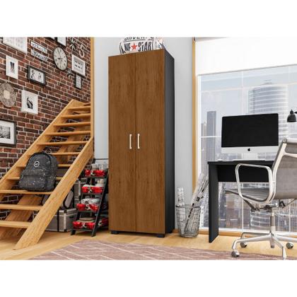 Imagem de Estante De Livro Madeira Sala Preto E Porta Grande Freijó