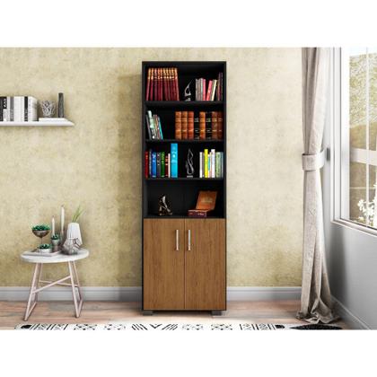 Imagem de Estante De Livro Madeira Sala Preto E Porta Pequena Freijó