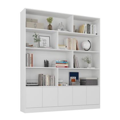 Imagem de Estante de Livros 100% MDF 154,6CMX180,5cm 5 Portas 8 Nichos Versatile Branco