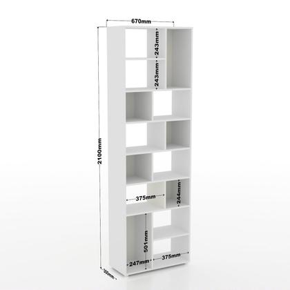 Imagem de Estante de Livros 100% MDF 67CMX210CM Multiuso 14 Nichos Dallas Branco
