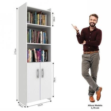 Imagem de Estante de Livros 52CMX177CM Multiuso 2 Portas Espresso Móveis Branco