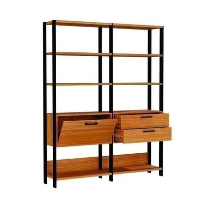 Imagem de Estante de Livros Industrial 100% MDF 144CMX185CM 1 Porta 2 Gavetas Marrom/Freijó/Preto