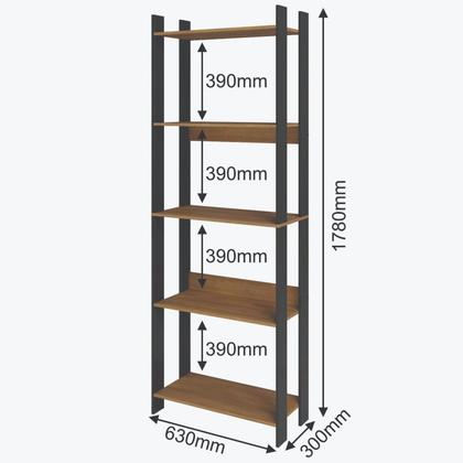 Imagem de Estante de Livros Industrial 189CMX178CM 13 Prateleiras Marrom/Lamina Mel/Preto