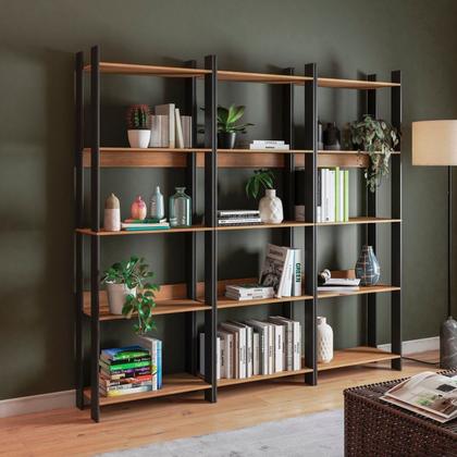 Imagem de Estante de Livros Industrial 63CMX178CM 5 Prateleiras Marrom/Lamina Mel/Preto