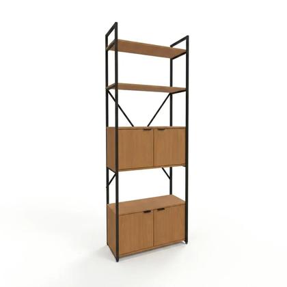 Imagem de Estante de Livros Industrial em Aço 4 Portas 2 Prateleiras 202x72cm Canela/Preto Fosco