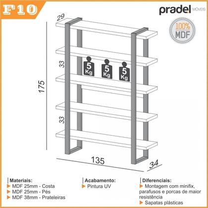 Imagem de Estante de Livros Industrial MDF 135CMX175CM 5 Prateleiras Freijó Preto Fosco Laranja