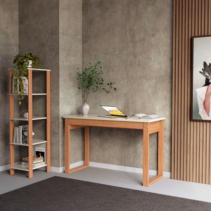 Imagem de Estante de Livros Industrial MDF 33CMX135CM 5 Prateleiras Branco/Freijo/Off White