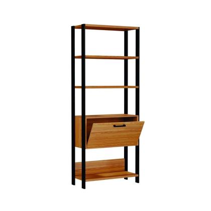 Imagem de Estante de Livros MDF 73CMX185CM 1 Porta E95 Marrom/Freijó/Preto Fosco
