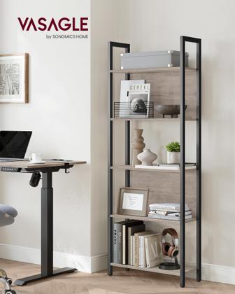 Imagem de Estante de livros VASAGLE 5-Tier Industrial Greige com estrutura de aço