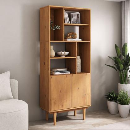 Imagem de Estante de Madeira Alta 6 Nichos 2 Portas Freijó Simona