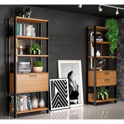 Imagem de Estante Dijon 1 PT Freijó e Preta 74 cm