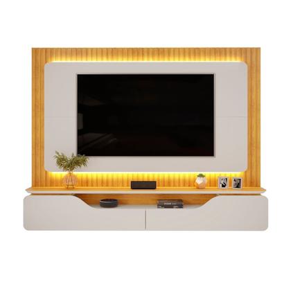 Imagem de Estante e Home Theater Ripado para TV até 70 Polegadas com 100% MDF 210cmx180cm Led Treviso Cinza Bali/Cedro
