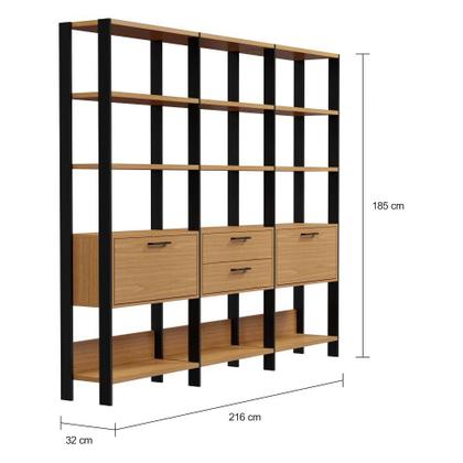 Estante Emilion 2 PT 2 GV Freijó e Preta 216 cm - Mobly Imagem de Estante Emilion 2 PT 2 GV Freijó e Preta 216 cm
