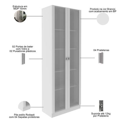 Imagem de Estante Escritório Home Office 2 Portas De Vidro 4 Prateleiras Cannes 171x59 T01 Branco - Lyam Decor