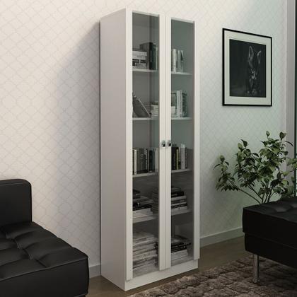 Imagem de Estante Escritório Home Office 2 Portas De Vidro 4 Prateleiras Cannes 171x59 T01 Branco - Lyam Decor