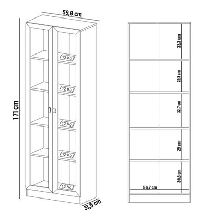 Imagem de Estante Escritório Home Office 2 Portas De Vidro 4 Prateleiras Cannes 171x59 T01 Branco - Lyam Decor