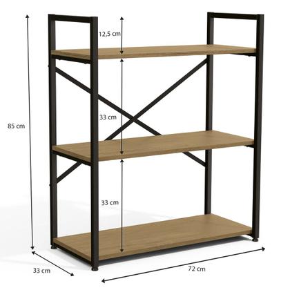 Imagem de Estante Estilo Industrial com 03 Prateleiras Madeira E Metal Livros Freijo Kapesberg