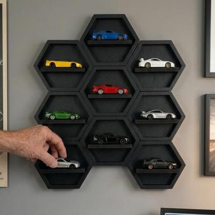 Imagem de Estante Expositor Porta Carrinhos MDF Display Miniaturas 1:64 Organizador Parede Decoração Coleção Cores:BrancaQuantida