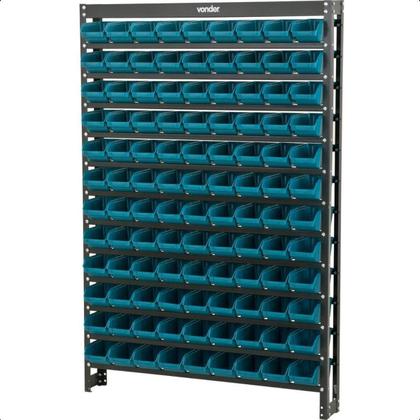 Imagem de Estante gaveteiro metálica 150x101,5x15,5cm com 108 peças gavetas n.3 azul 108/3 - Vonder