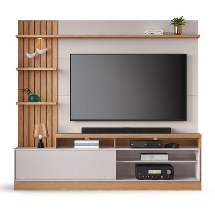 Imagem de Estante Home 200 Cm SEM PÉS Ripado Lateral Spot de Led para TV até 65' Maceio Off White