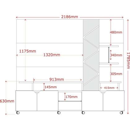 Imagem de Estante Home 210cm Sala Para TV 55 Pol Com LED Cross 2.1 Lukaliam Jequitiba/Off White Perolizado