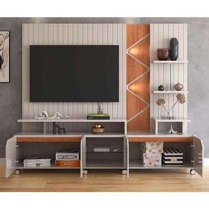 Imagem de Estante Home 210cm Sala Para TV 55 Pol Com LED Cross 2.1 Lukaliam Off White Perolizado/Jequitiba