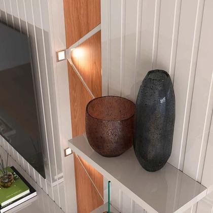 Imagem de Estante Home 210cm Sala Para TV 55 Pol Com LED Cross 2.1 Lukaliam Off White Perolizado/Jequitiba