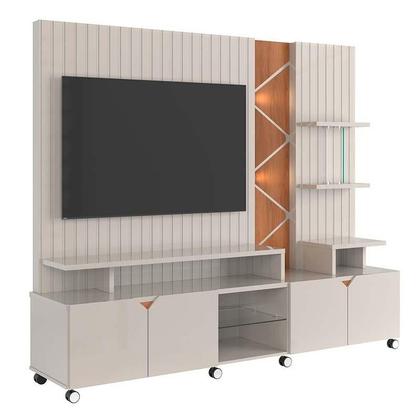 Imagem de Estante Home 210cm Sala Para TV 55 Pol Com LED Cross 2.1 Lukaliam Off White Perolizado/Jequitiba