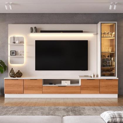 Imagem de Estante Home Noble 225cm para TV até 75 com Cristaleira, Torre com LED e Portas Reflecta