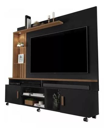 Imagem de Estante Home Ocean Preto/Canela Para Tv Até 65 Polegadas -2 Portas e Nicho com Leds Carmolar -Lancamento