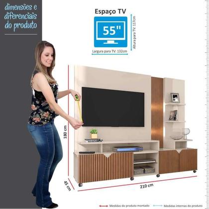 Imagem de Estante Home Para TV 55 Polegadas Cross 2.1 Com LED Lukaliam Off White/Tauari Ripado