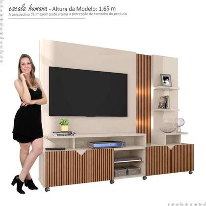 Imagem de Estante Home Para TV 55 Polegadas Cross 2.1 Com LED Lukaliam Off White/Tauari Ripado