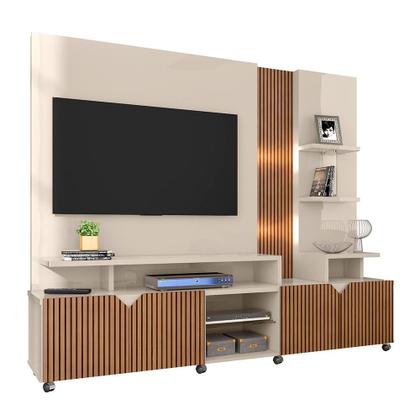 Imagem de Estante Home para TV até 55 Polegadas Impressão Ripada Cross Lukaliam Off White/Tauari