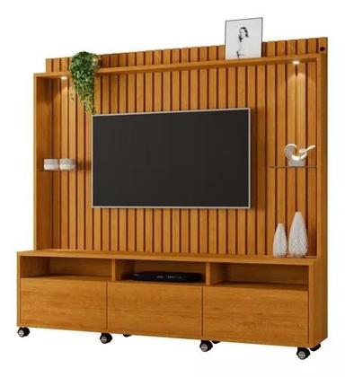 Imagem de Estante Home Ripado Absoluto Para Tv Até 65 Polegadas -2 Portas e Nicho com Leds -Rodizio -Carmolar