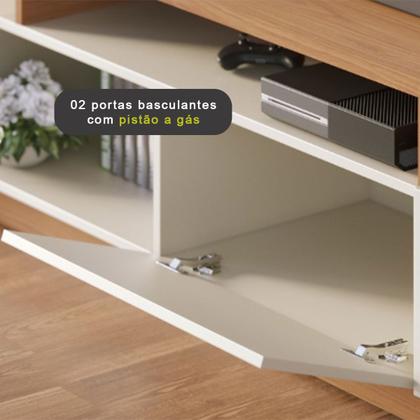 Estante Home Teather Para Tv 2 Portas 1,80m Off White/Matte/Freijo - Alpoim Imagem de Estante Home Teather Para Tv 2 Portas 1,80m Off White/Matte/Freijo
