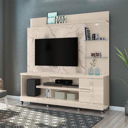 Estante Home Theater Alan Com Rodízios Calacata Off White - Madetec - MADETEC MOVEIS Imagem de Estante Home Theater Alan Com Rodízios Calacata Off White - Madetec