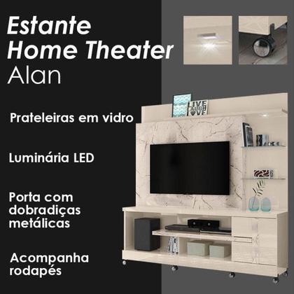 Estante Home Theater Alan Com Rodízios Calacata Off White - Madetec - MADETEC MOVEIS Imagem de Estante Home Theater Alan Com Rodízios Calacata Off White - Madetec