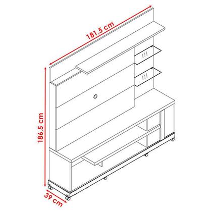 Imagem de Estante Home Theater Alan com Rodízios Calacata Off White  Madetec