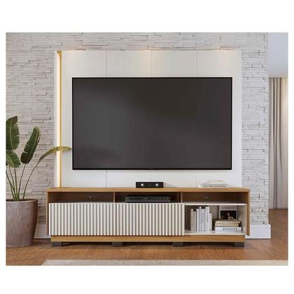 Imagem de Estante Home Theater Ambiente Jordão Com Pés Off White Freijó - Colibri