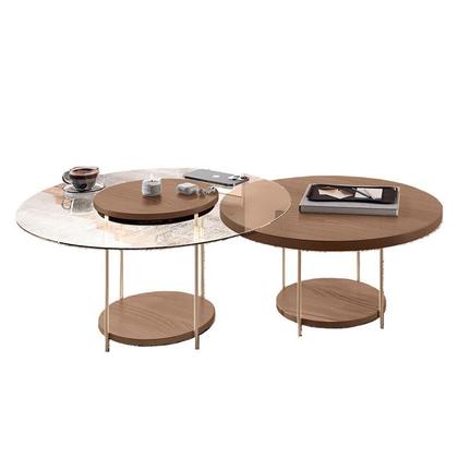 Imagem de Estante Home Theater Artís Off White Castanho e Aparador Infinity e Kit Mesa de Centro Sky Castanho  HB Móveis