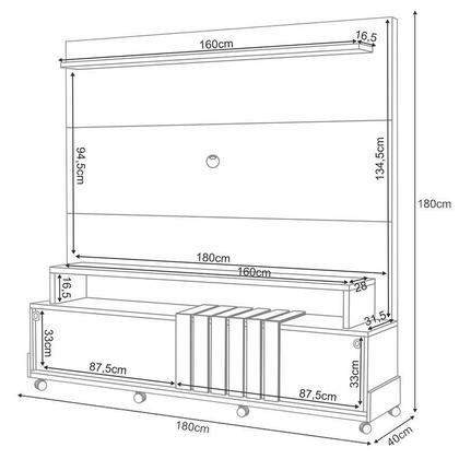 Imagem de Estante Home Theater Bold Off White Cinamomo e Mesa de Centro sky com Tampo de Vidro Off White HB Móveis