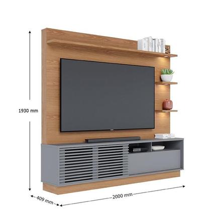 Imagem de Estante Home Theater Campeche Com Pés Freijó Cinza Acetinado e Aparador Riviera Freijó  Colibri