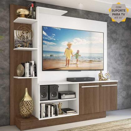 Imagem de Estante Home Theater com Suporte para TV até 55'' Denver Multimóveis Branco/Madeirado