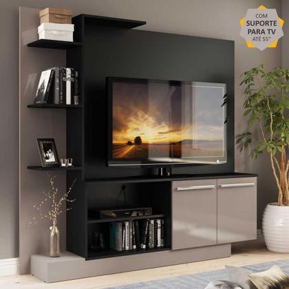 Imagem de Estante Home Theater com Suporte para TV até 55'' Denver Multimóveis Preto/Lacca Fumê