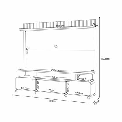 Imagem de Estante Home Theater Detalhe Ripado Sala Estar TV Até 70 Polegadas 2 Portas 1 Prateleira 1 Gaveta Rodízios Cromados Artís