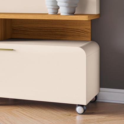 Imagem de Estante Home Theater Detalhe Ripado Sala Estar TV Até 70 Polegadas 2 Portas 1 Prateleira 1 Gaveta Rodízios Cromados Artís