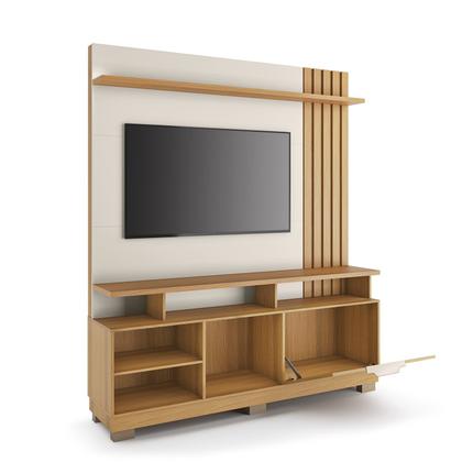 Imagem de Estante Home Theater Detalhes Ripado Sala Estar TV Até 55 Polegadas Prateleira E Pés Artheo
